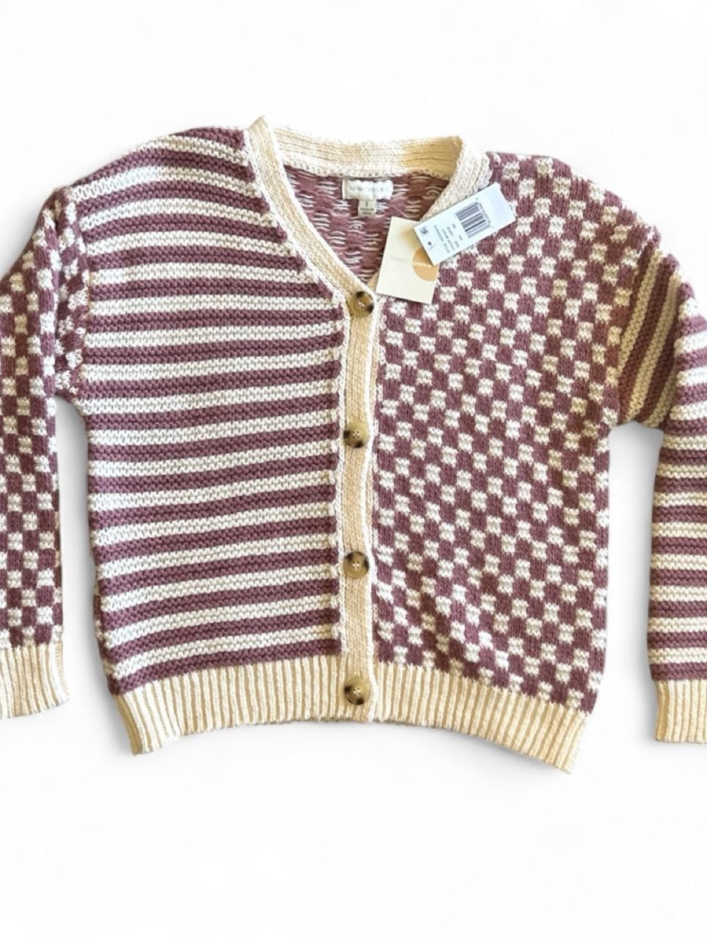 Honey & Sparkle (Nordstrom) Mauve and Cream Knit Cardigan - NWT - Large